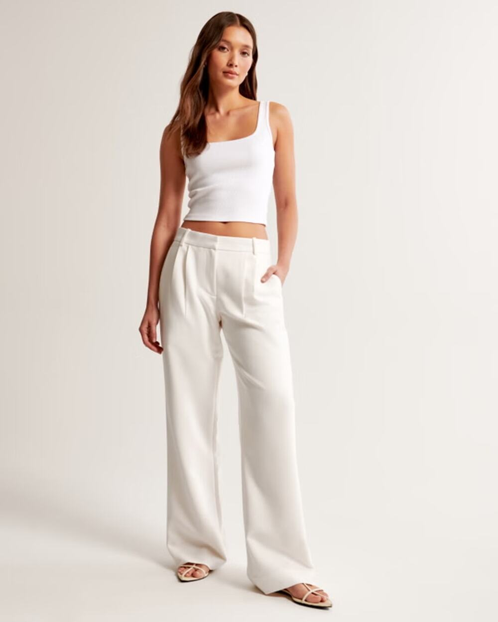NWT Abercrombie & Fitch A&F Sloane Tailored Wide Leg Pant in cream / white